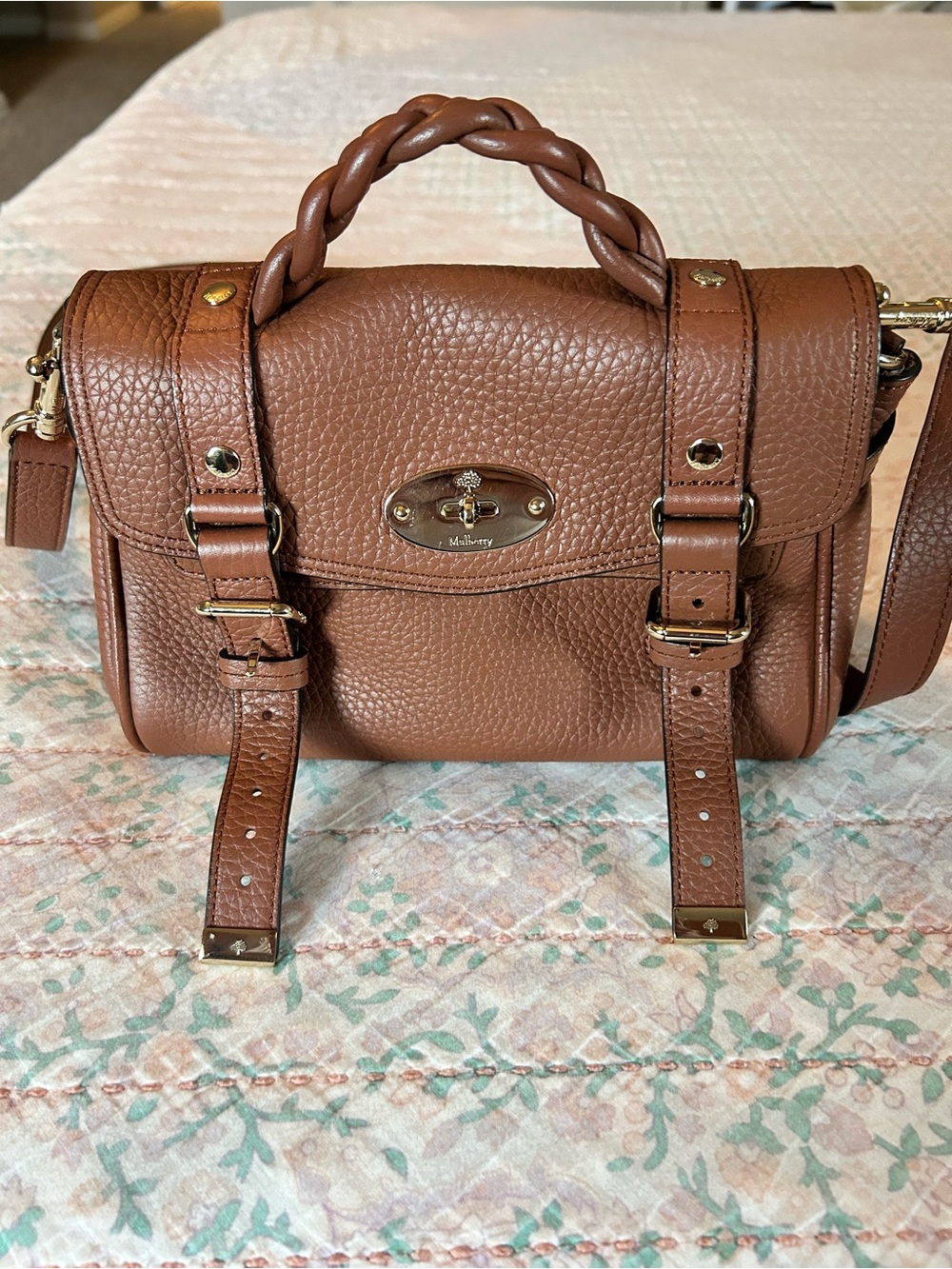 Mulberry Mini Alexa Heavy Grain Leather Satchel Chestnut Brown Retails $1345 EUC - Picture 4 of 17